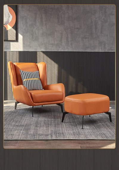Modern Orange Faux Leather Accent Armchair With Black Metal Legs