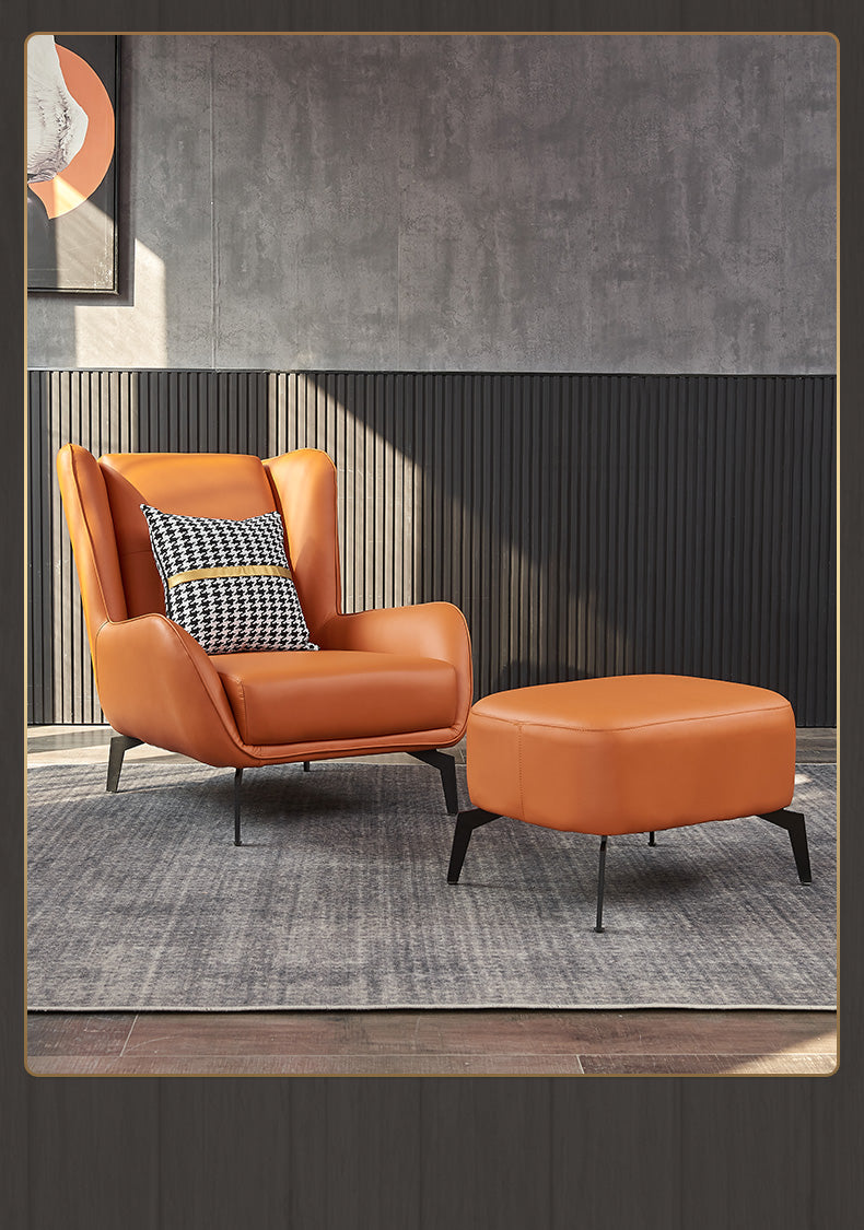 Modern Orange Faux Leather Accent Armchair With Black Metal Legs