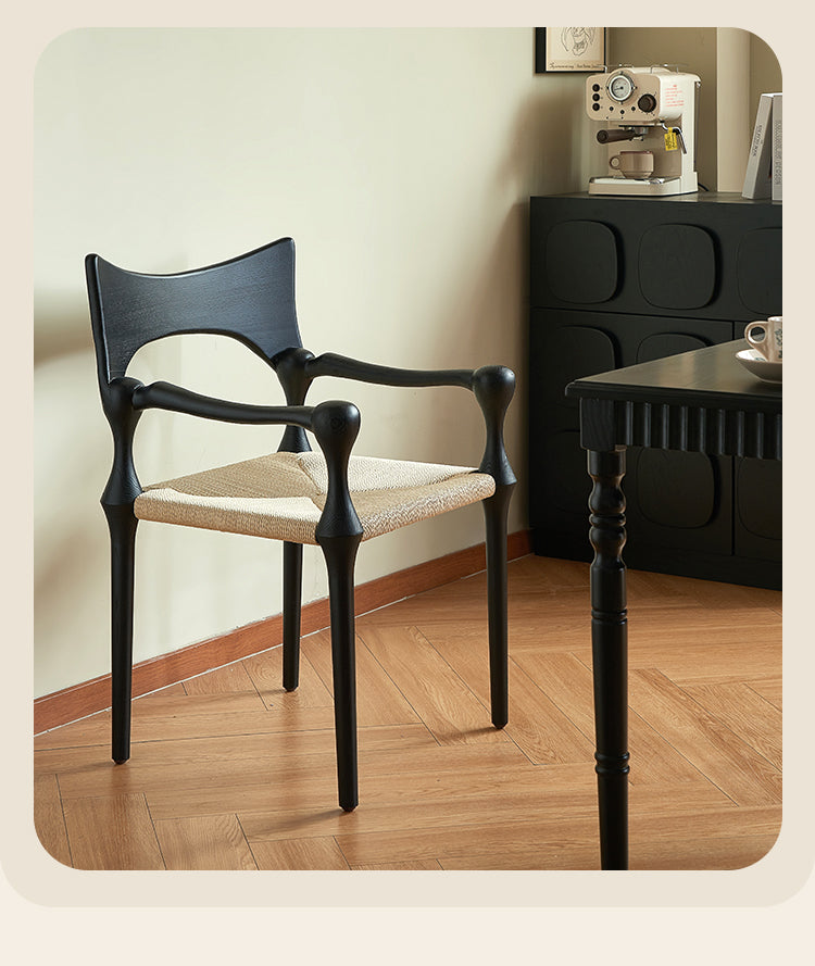 Modern Solid Wood Dining Chair With a Black Backrest and Natural Wood Seat