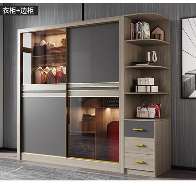 Modern Sliding Door Wardrobe With Glass And Grey Panels