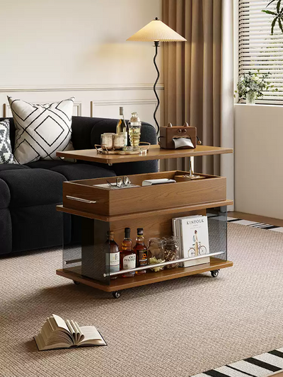 Movable Liftable Rectangular Wooden side Table