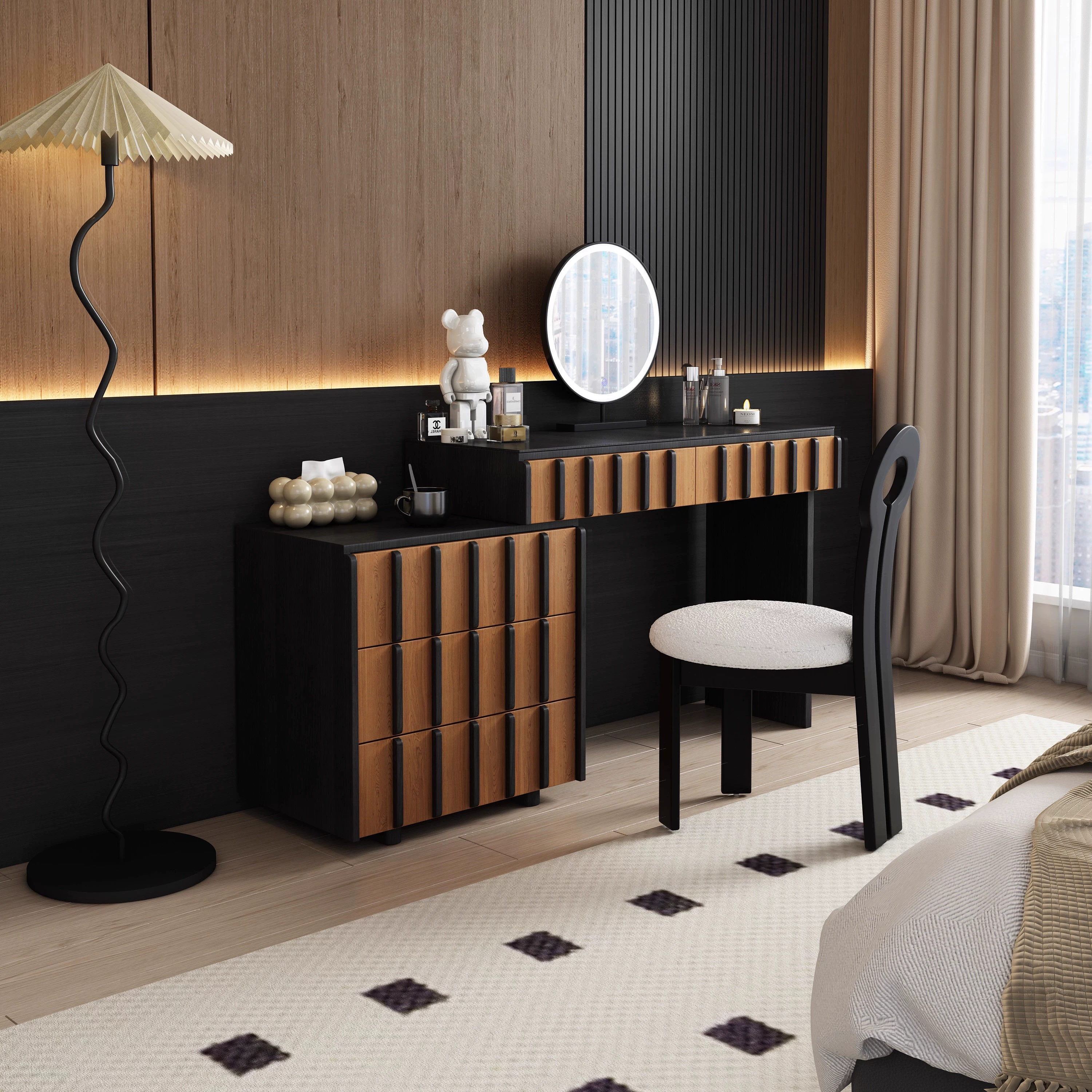 Ribbed Solid Wood Dressing Table