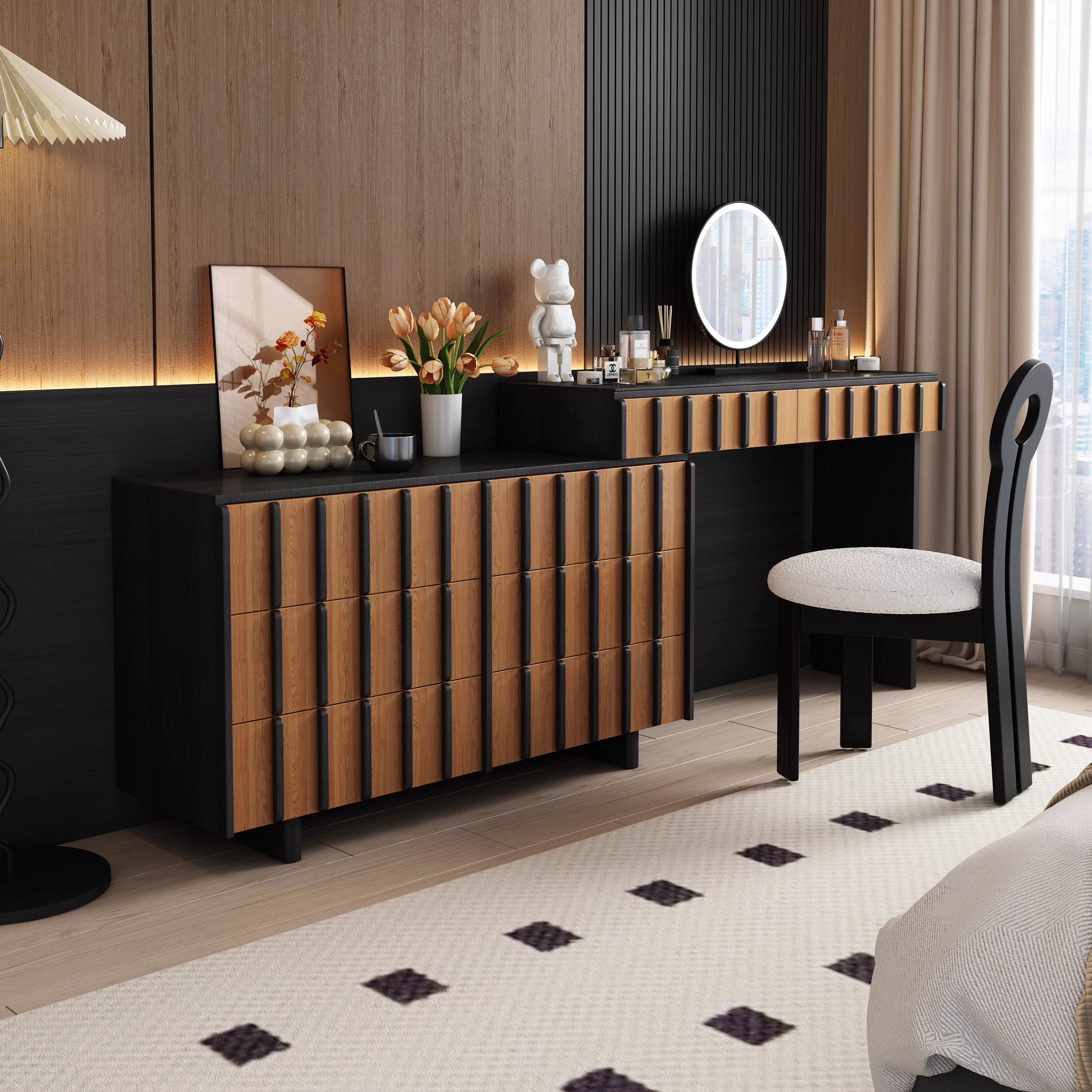 Ribbed Solid Wood Dressing Table