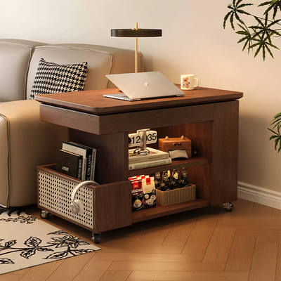 Retro Premium plywood Rectangular rotatable movable Walnut Side table