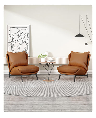 Mid-century Modern Side Chair With a Tan Faux Leather Or Fabric Upholstery and a Black Frame.