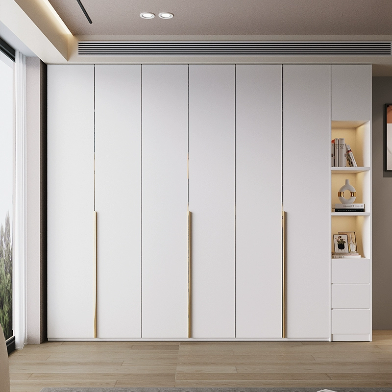 Modern White Hinged Door Wardrobe With Wood-finish Handles