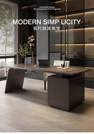 Modern L-shaped Executive Office Desk With A Filing Cabinet In A Dark Finish