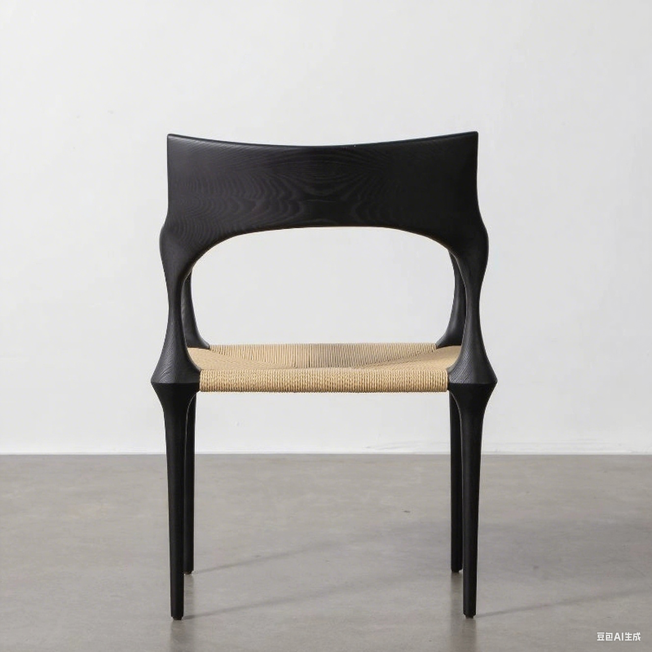 Modern Solid Wood Dining Chair With a Black Backrest and Natural Wood Seat