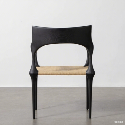 Modern Solid Wood Dining Chair With a Black Backrest and Natural Wood Seat